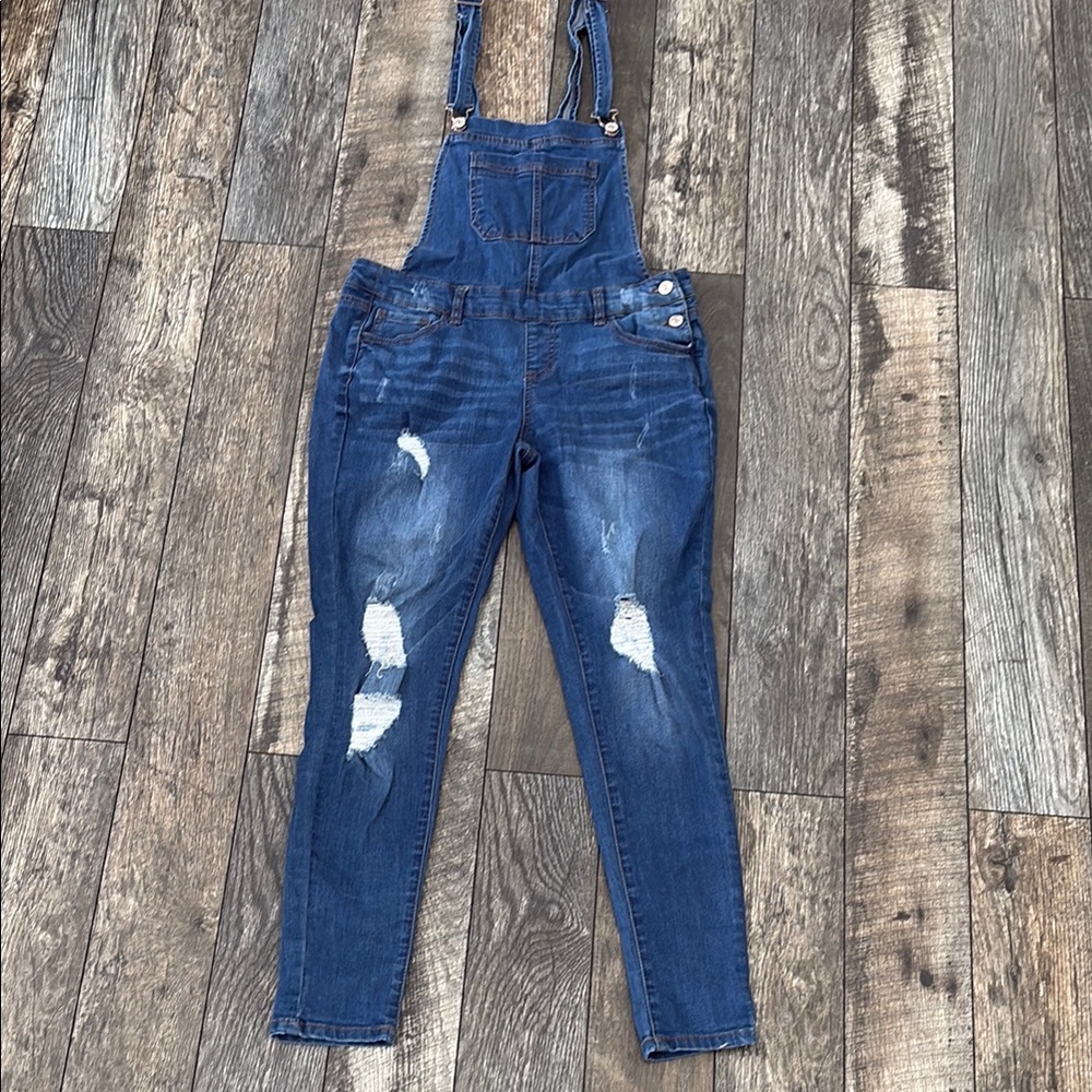 Forever 21 Distressed Blue Denim Overalls